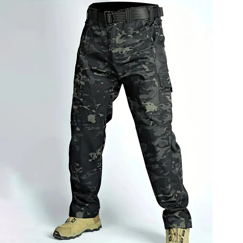 2Pcs Men Tactical Pants Multiple Pockets Training Pants Camo Work Pants Outdoor Sports Trousers Pants