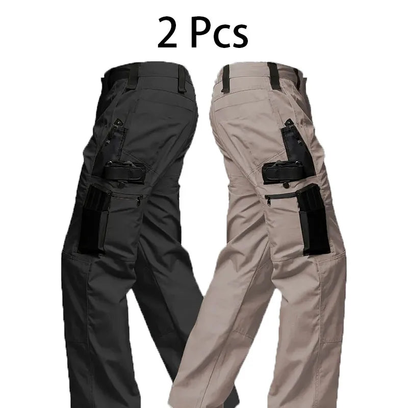 2Pcs Men Tactical Pants Multiple Pockets Training Pants Camo Work Pants Outdoor Sports Trousers Pants