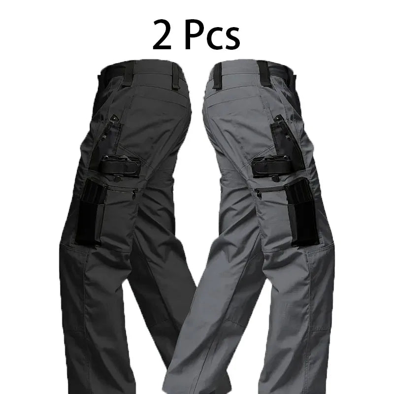 2Pcs Men Tactical Pants Multiple Pockets Training Pants Camo Work Pants Outdoor Sports Trousers Pants