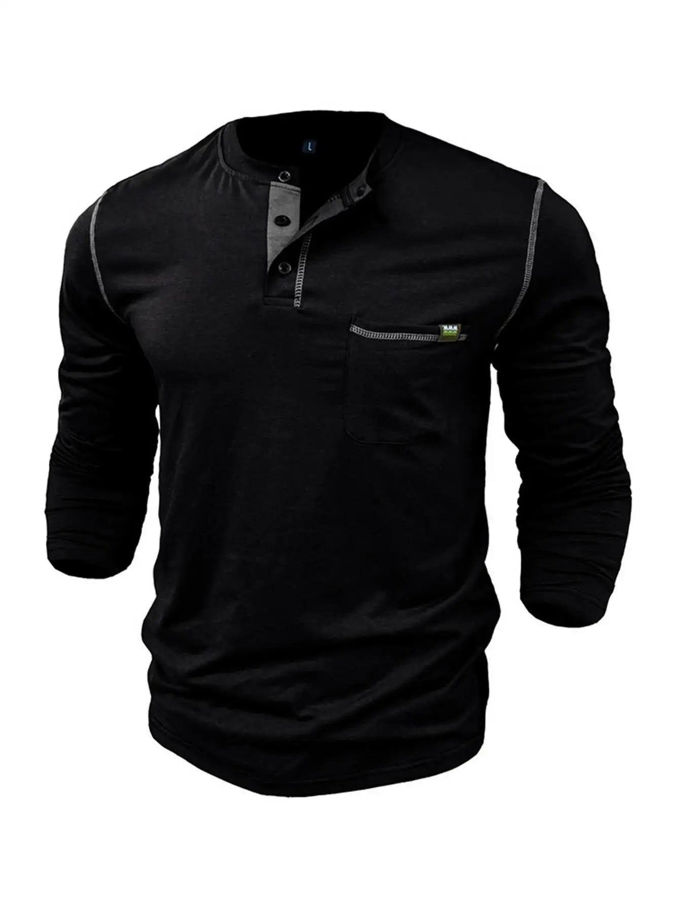 Men's Long Sleeve Color Block Knit T-Shirt with Patch Pocket