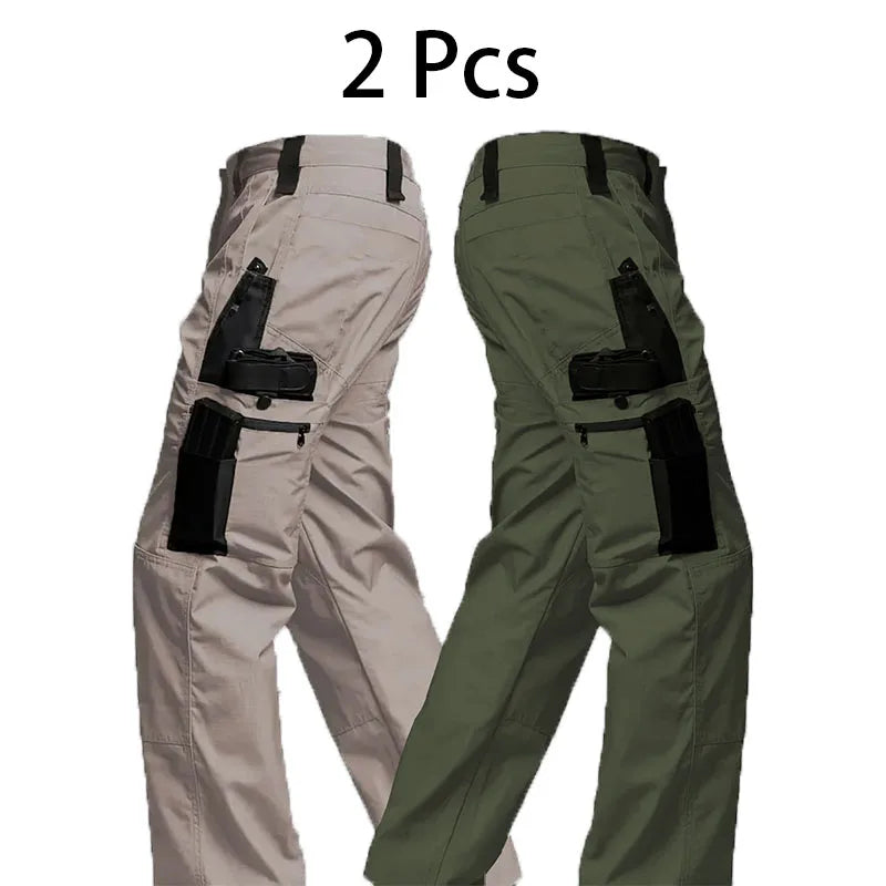 2Pcs Men Tactical Pants Multiple Pockets Training Pants Camo Work Pants Outdoor Sports Trousers Pants