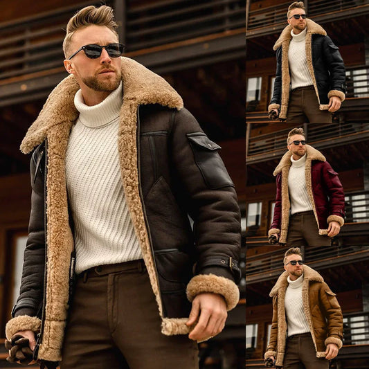 Men's Winter Button Jacket Plus Velvet Overcoat Casual Style