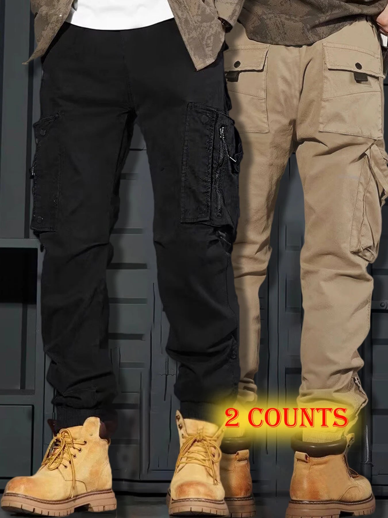 Men's Casual Spring Cargo Pants with Elastic Waist and Pockets