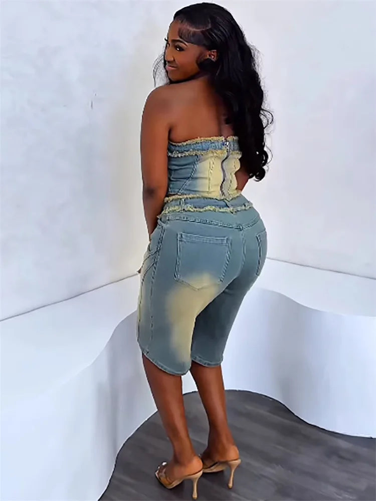 Weird Puss Cowboy Vintage Two Piece Set Backless Tube Tops