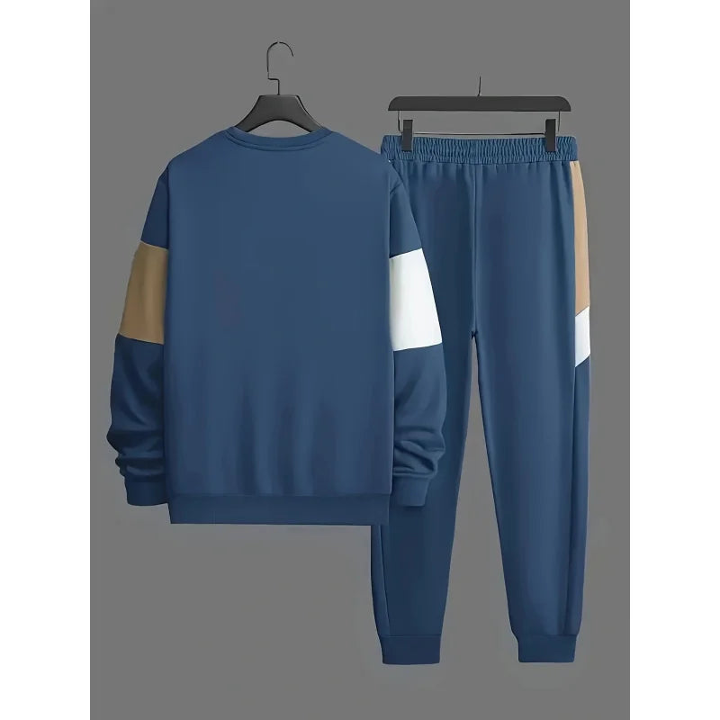Men's Casual Color Block Sweatshirt and Jogger Pants Set