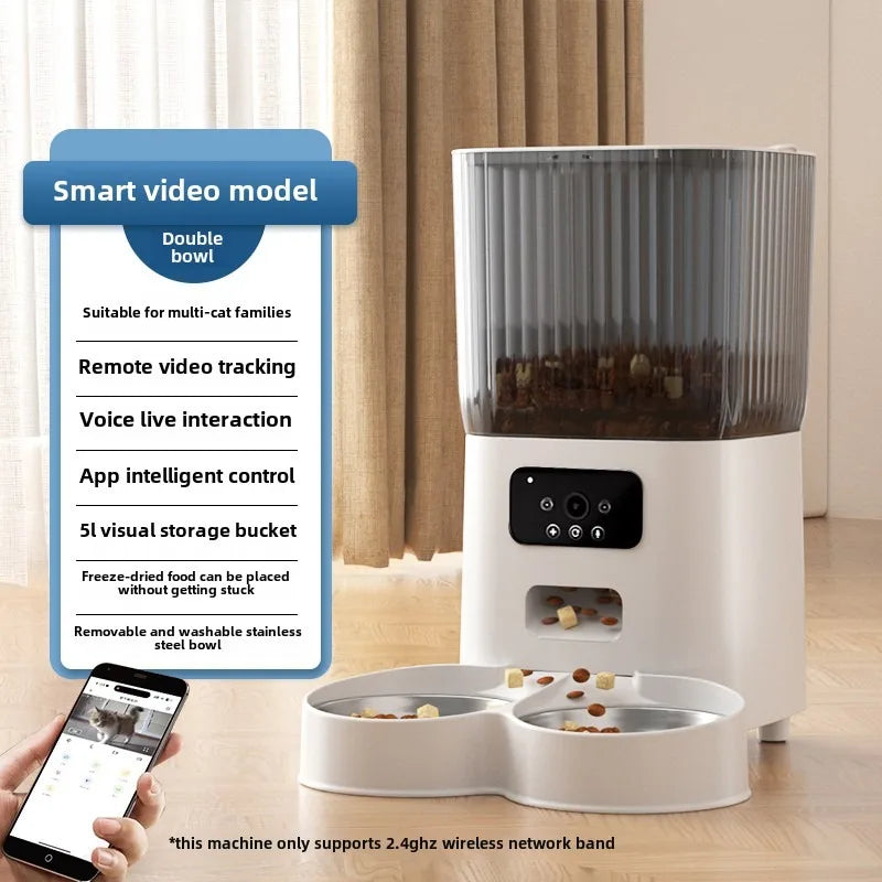 Smart WiFi Cat Feeder with Camera and Voice Control