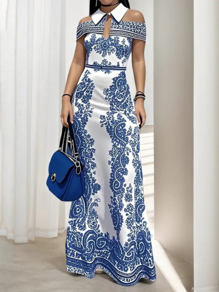 Floral Printed Bodycon Dress For Women Evening Maxi Gown