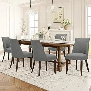 Upholstered Dining Chairs Set of 6 Mid Century Modern Kitchen Chairs with Back Farmhouse Fabric Side Dining Room Chairs