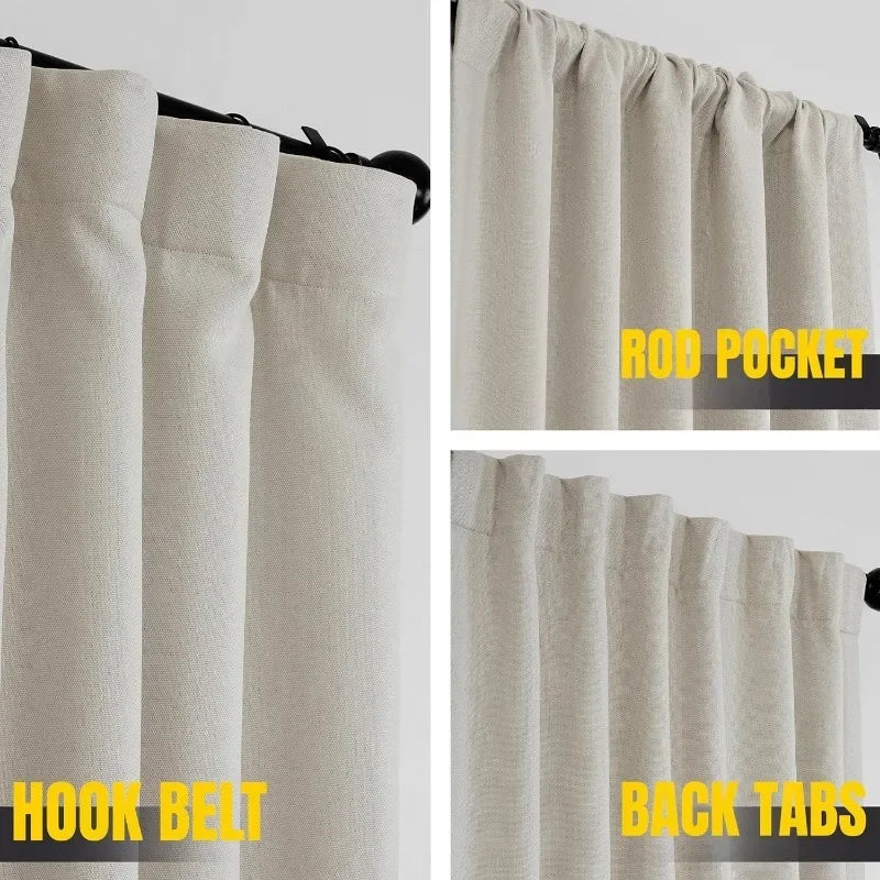 Faux Linen Textured Room Darkening Curtains for Living Room and Bedroom