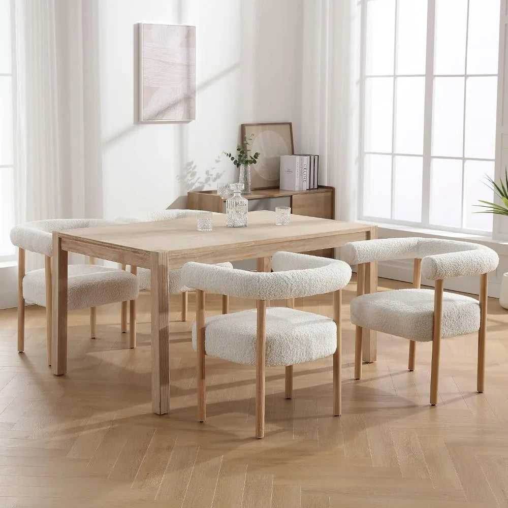 Modern Set of Two White Boucle Upholstered Dining Chairs