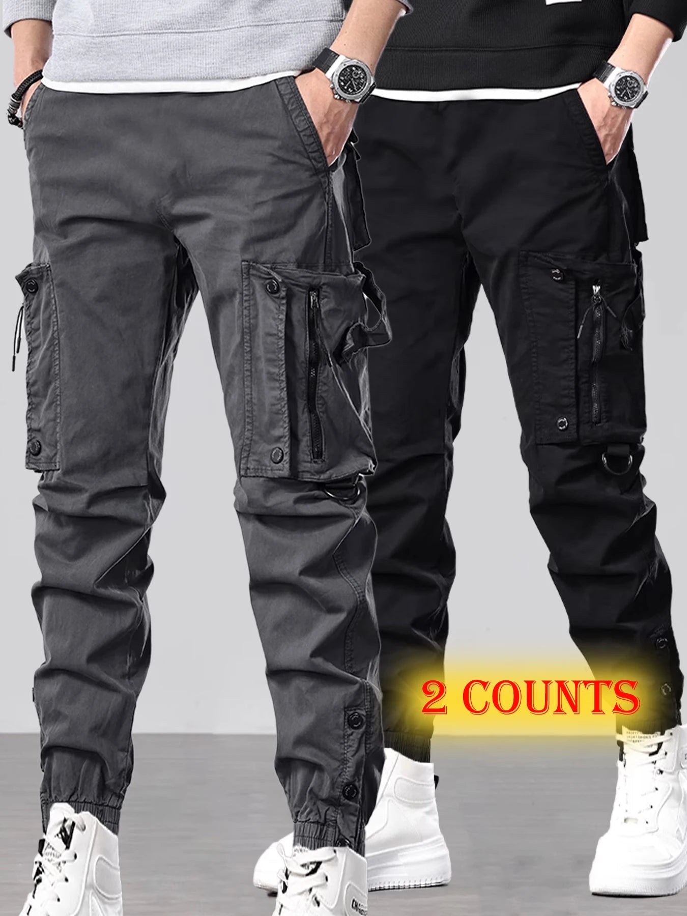 Men's Casual Spring Cargo Pants with Elastic Waist and Pockets