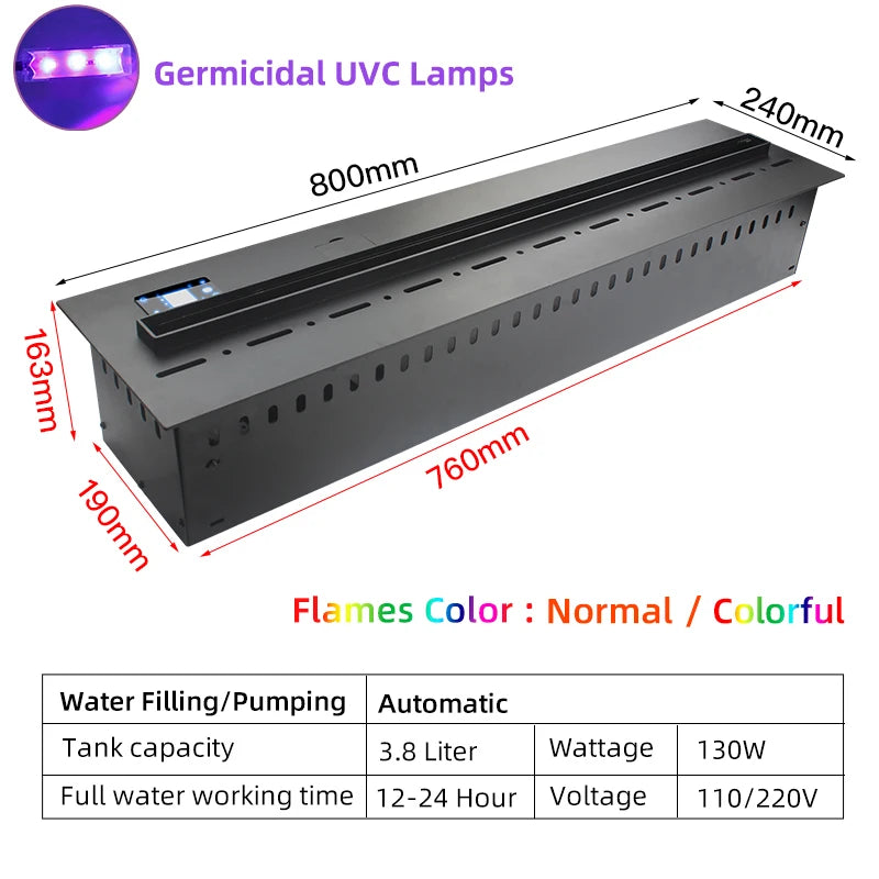 Water Vapor Electric Fireplace with Multicolour Realistic Flame Effect