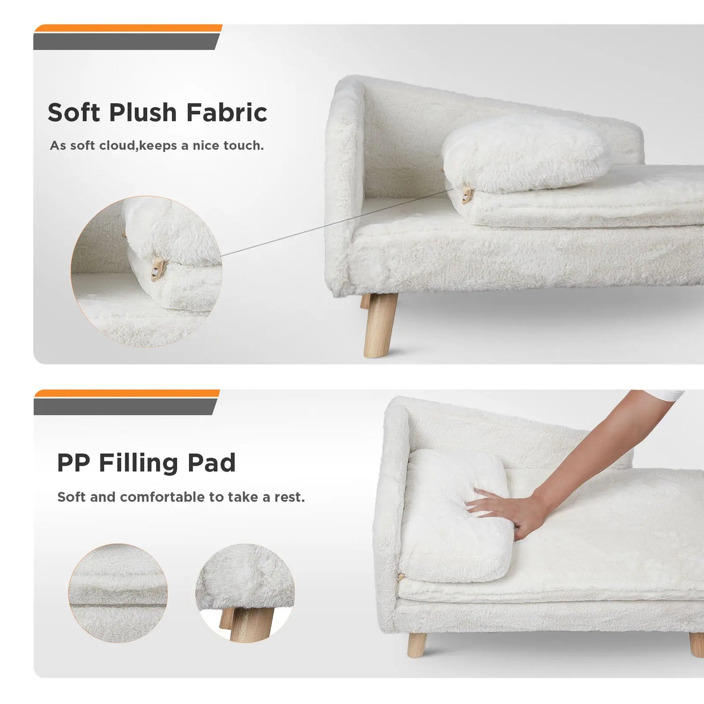 Elevated Pet Bed Solid Wood Leg Dog Cat Sofa for Indoor L Shape Plush Couch