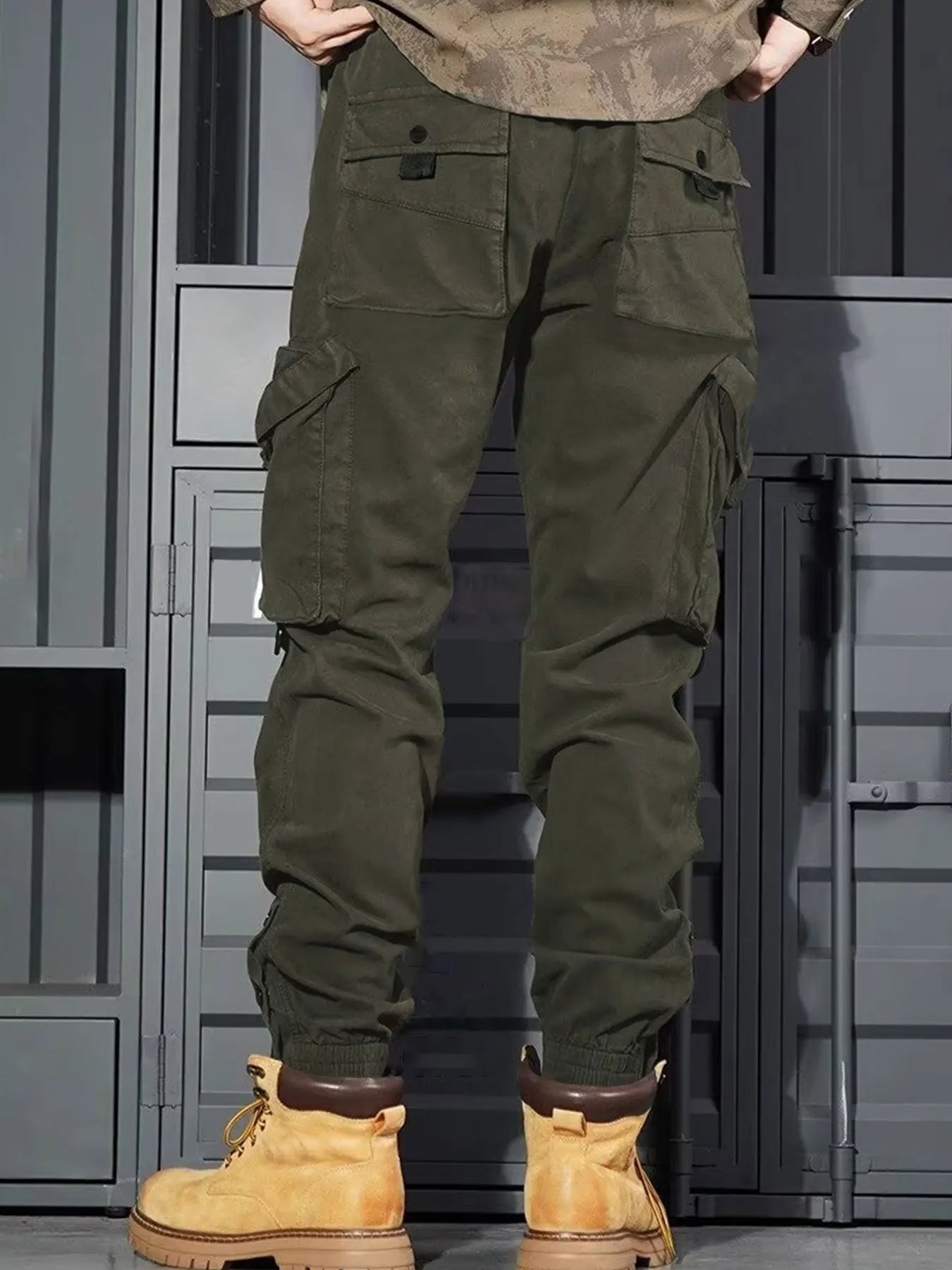 Men's Casual Spring Cargo Pants with Elastic Waist and Pockets