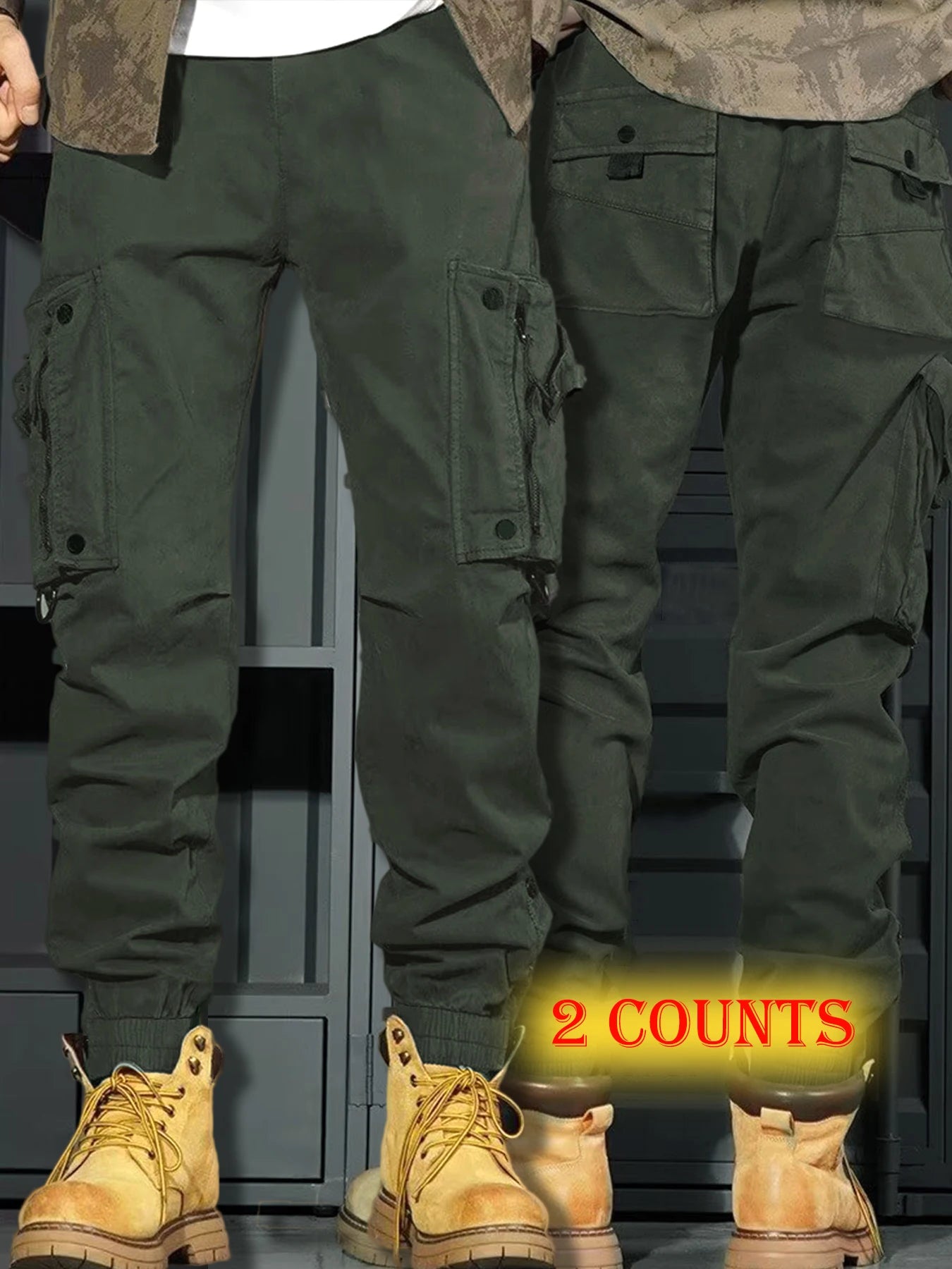 Men's Casual Spring Cargo Pants with Elastic Waist and Pockets