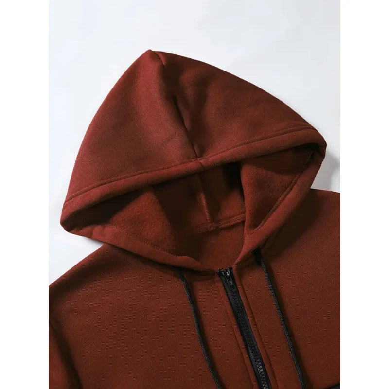 Men's Contrast Color Hooded Jacket and Drawstring Pants Set