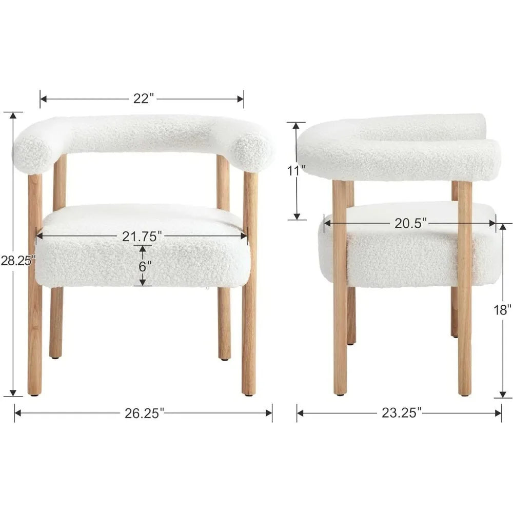 Modern Set of Two White Boucle Upholstered Dining Chairs