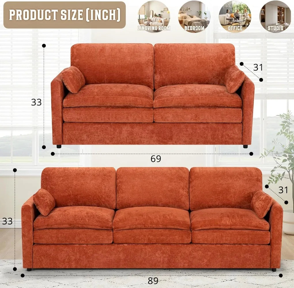Modern Upholstered Sofa Couch with Soft Thick Cushions