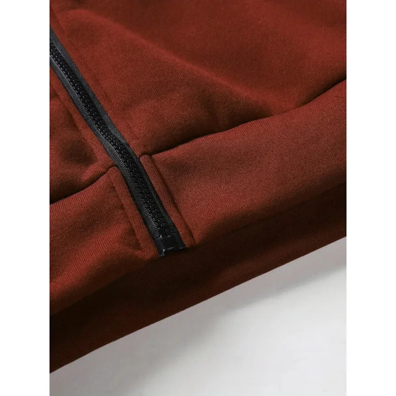 Men's Contrast Color Hooded Jacket and Drawstring Pants Set