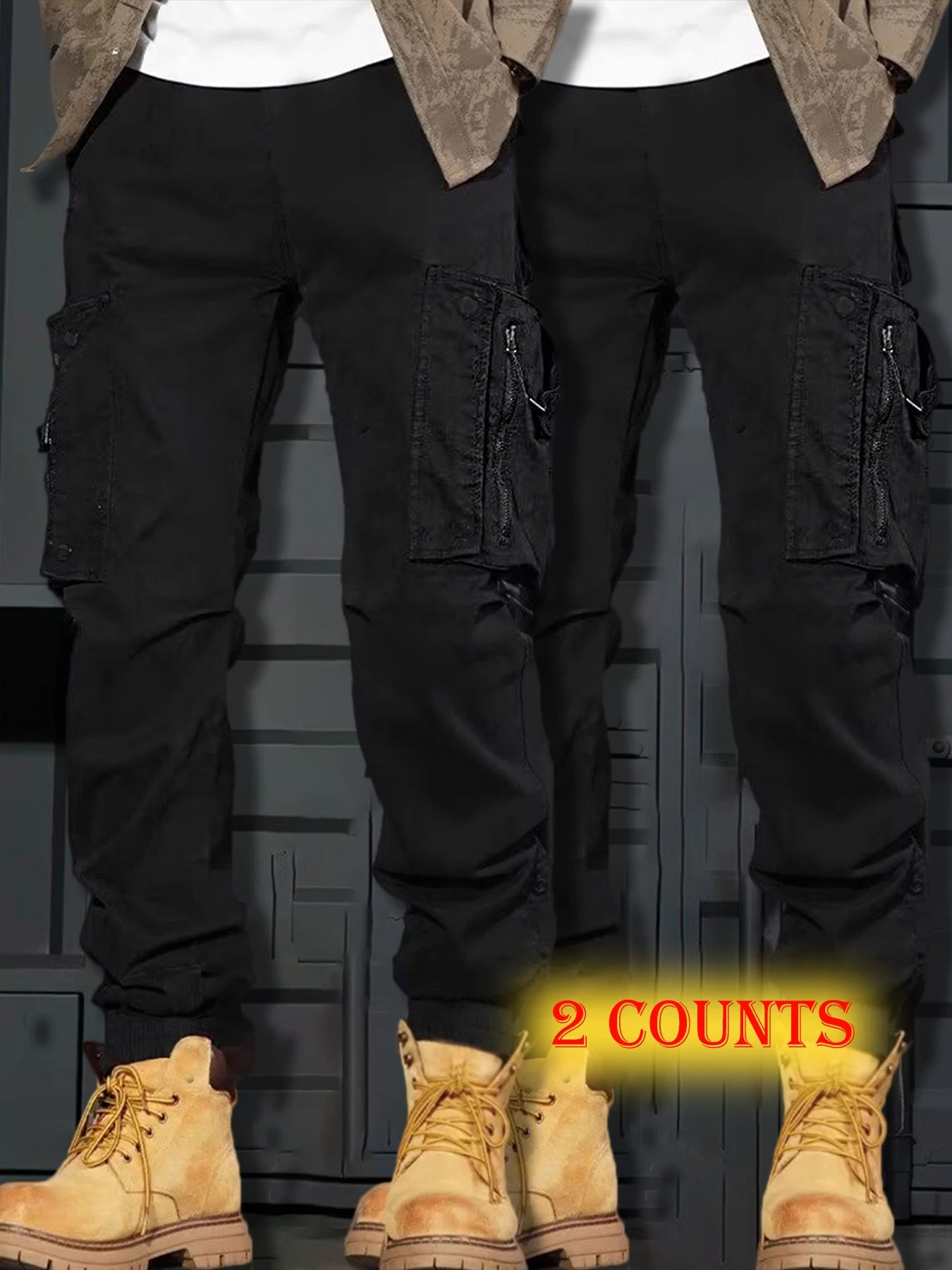Men's Casual Spring Cargo Pants with Elastic Waist and Pockets