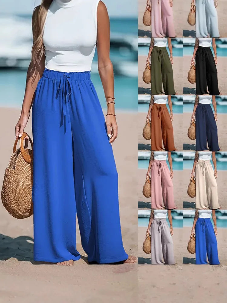 Cross Border Women's Wide Leg Drawstring Casual Pants
