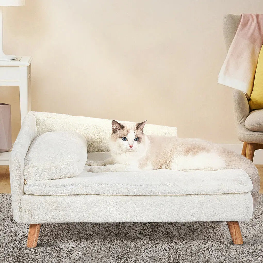 Elevated Pet Bed Solid Wood Leg Dog Cat Sofa for Indoor L Shape Plush Couch