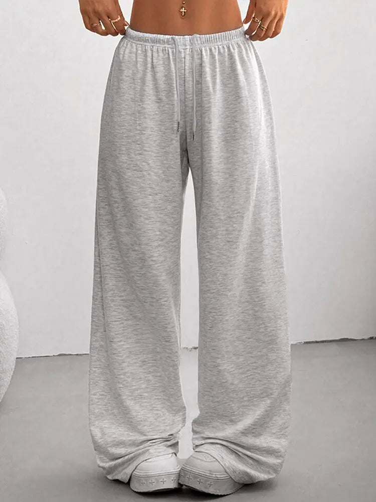 Women Slim Knit Trousers Lace Up Streetwear Pants Elegant