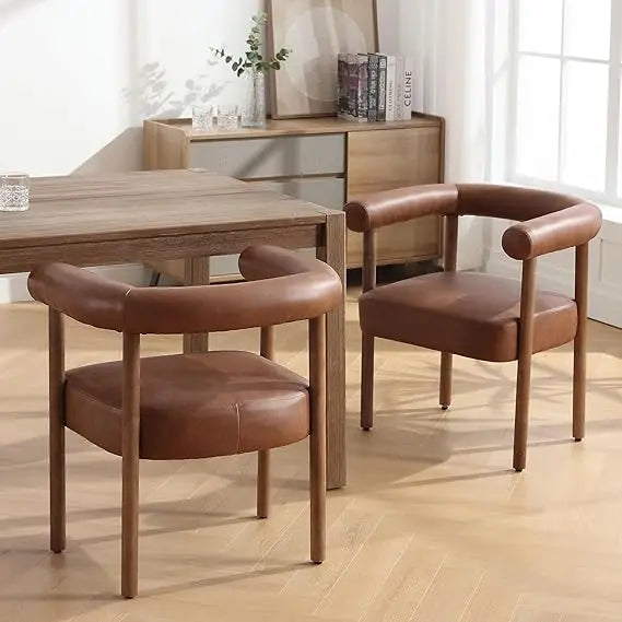 Modern Set of Two White Boucle Upholstered Dining Chairs