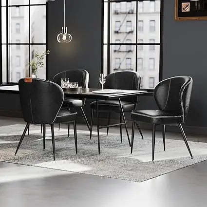 Elegant Dining Chairs Set of Four with Synthetic Leather Upholstery
