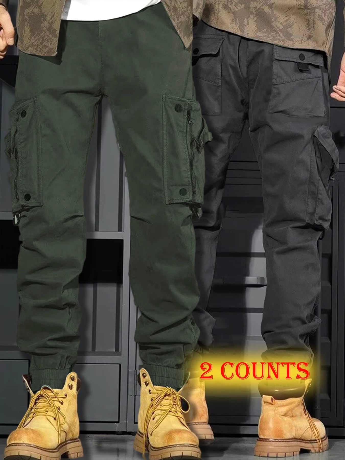 Men's Casual Spring Cargo Pants with Elastic Waist and Pockets