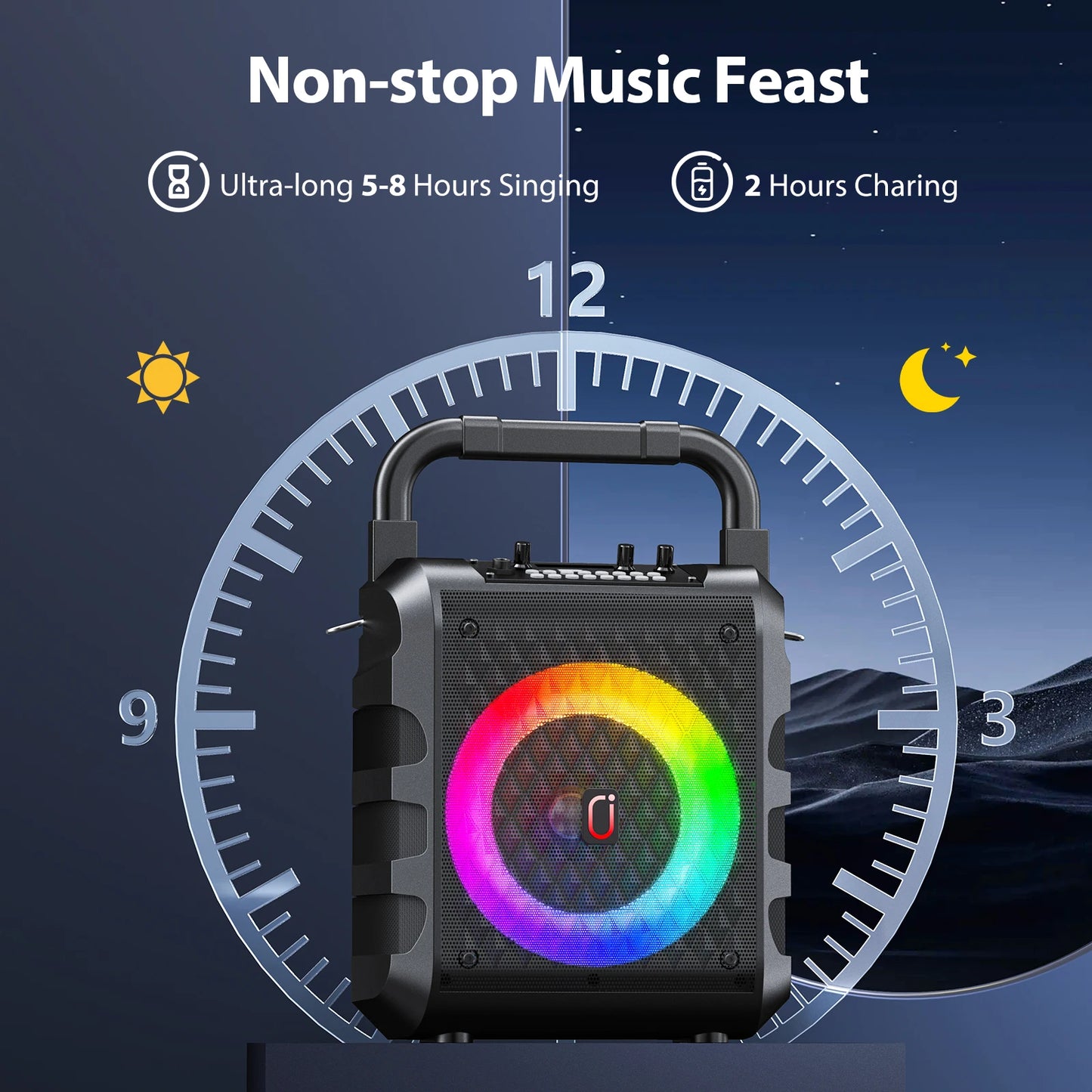 Bluetooth Karaoke Machine with Wireless Microphones and LED Light
