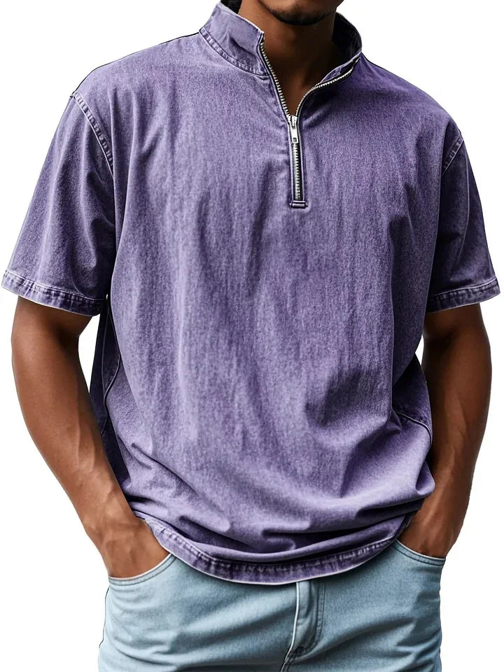 Men's Casual Zipper Fly Short Sleeve Tops for All Seasons