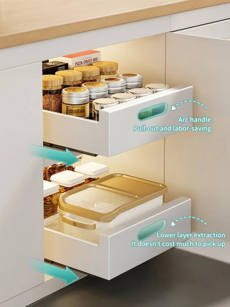 In-Cabinet Pulley Drawer Shelf Organizer for Efficient Kitchen Storage