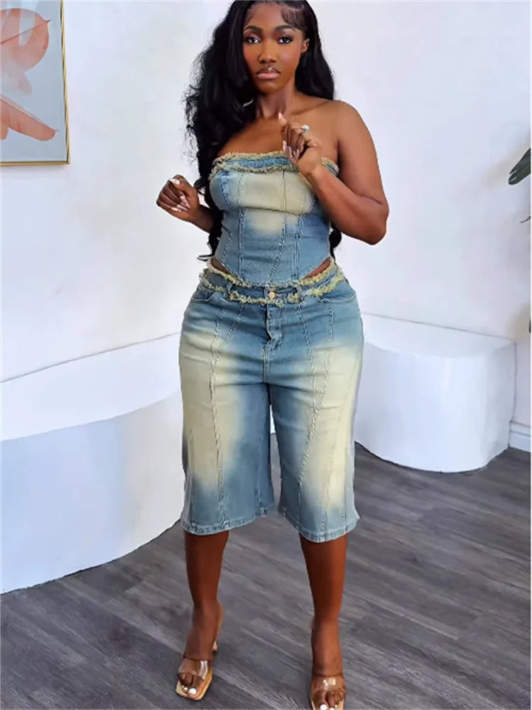 Weird Puss Cowboy Vintage Two Piece Set Backless Tube Tops