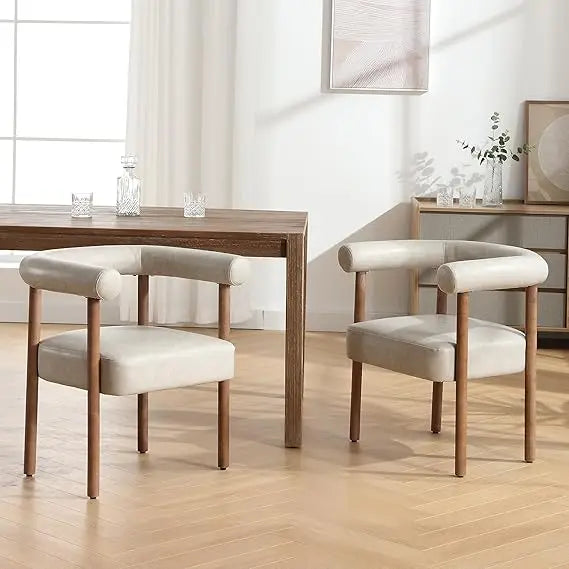Modern Set of Two White Boucle Upholstered Dining Chairs