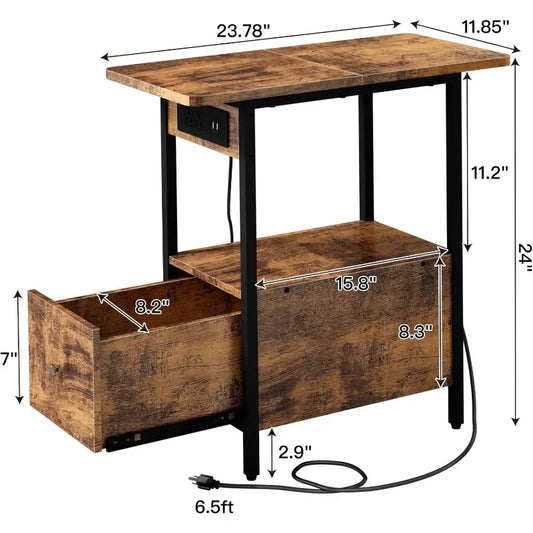 End Table with Charging Station and Spacious Drawer
