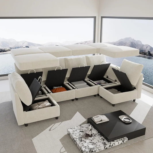 Modern Chenille Modular Sectional Sofa with Storage and USB Chargers