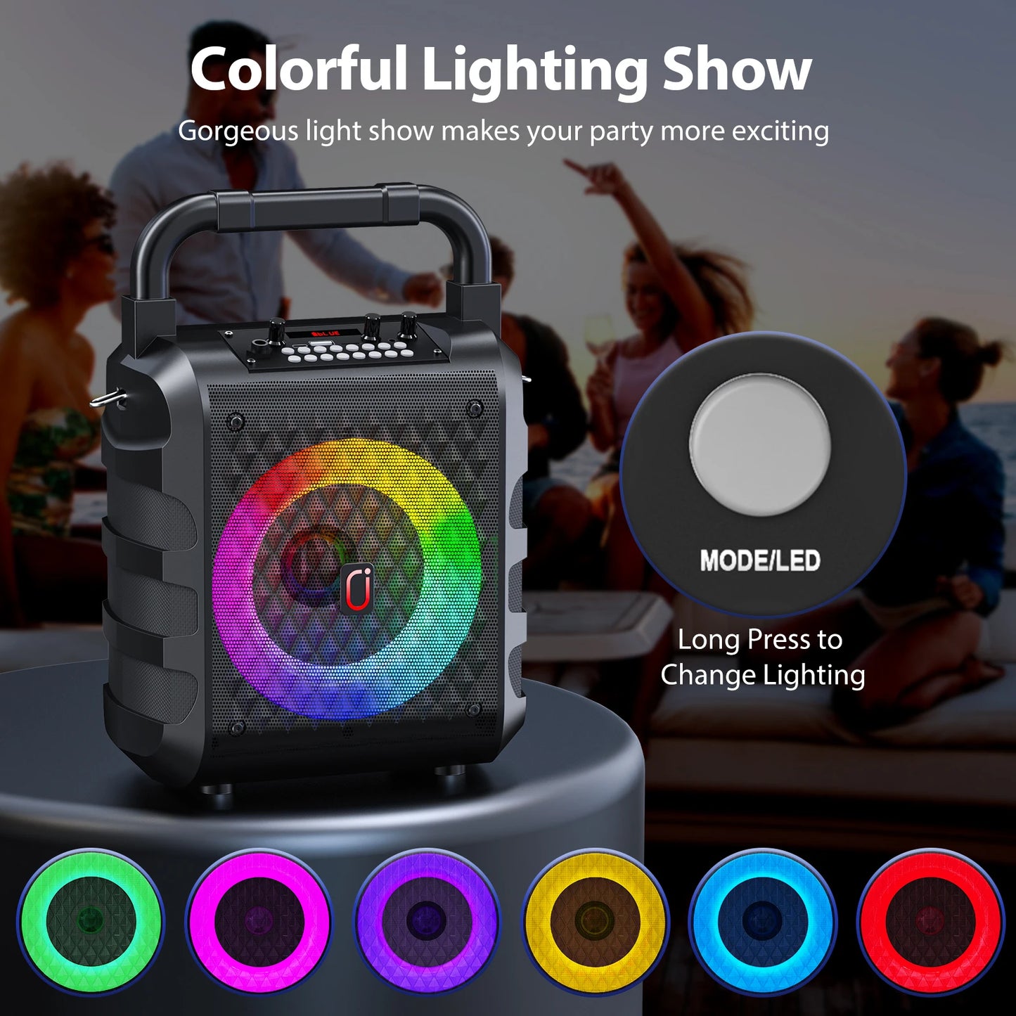 Bluetooth Karaoke Machine with Wireless Microphones and LED Light