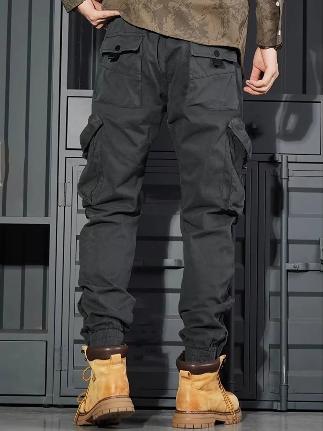 Men's Casual Spring Cargo Pants with Elastic Waist and Pockets