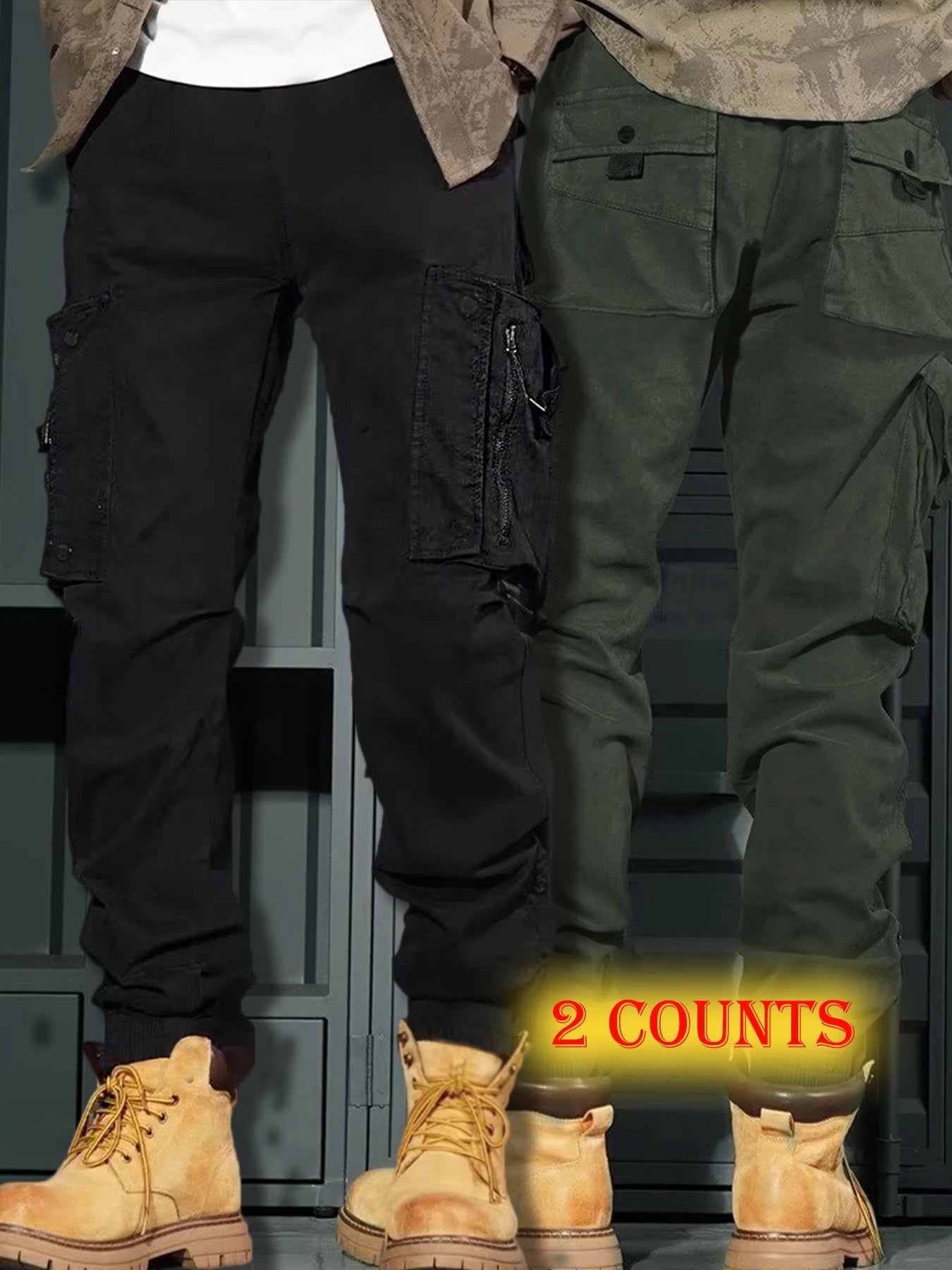 Men's Casual Spring Cargo Pants with Elastic Waist and Pockets
