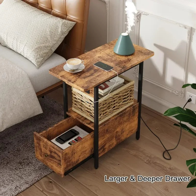 End Table with Charging Station and Spacious Drawer