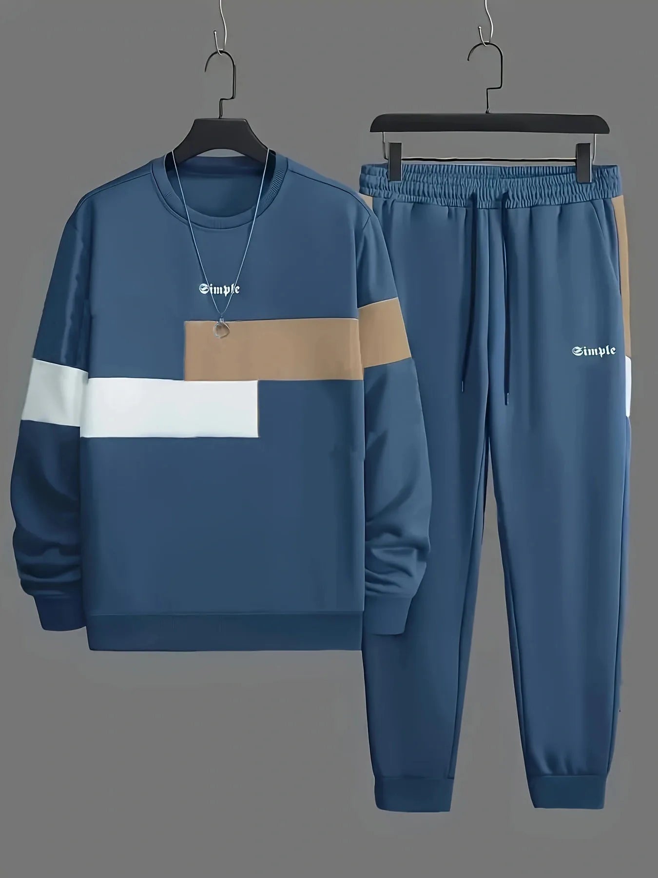 Men's Casual Color Block Sweatshirt and Jogger Pants Set