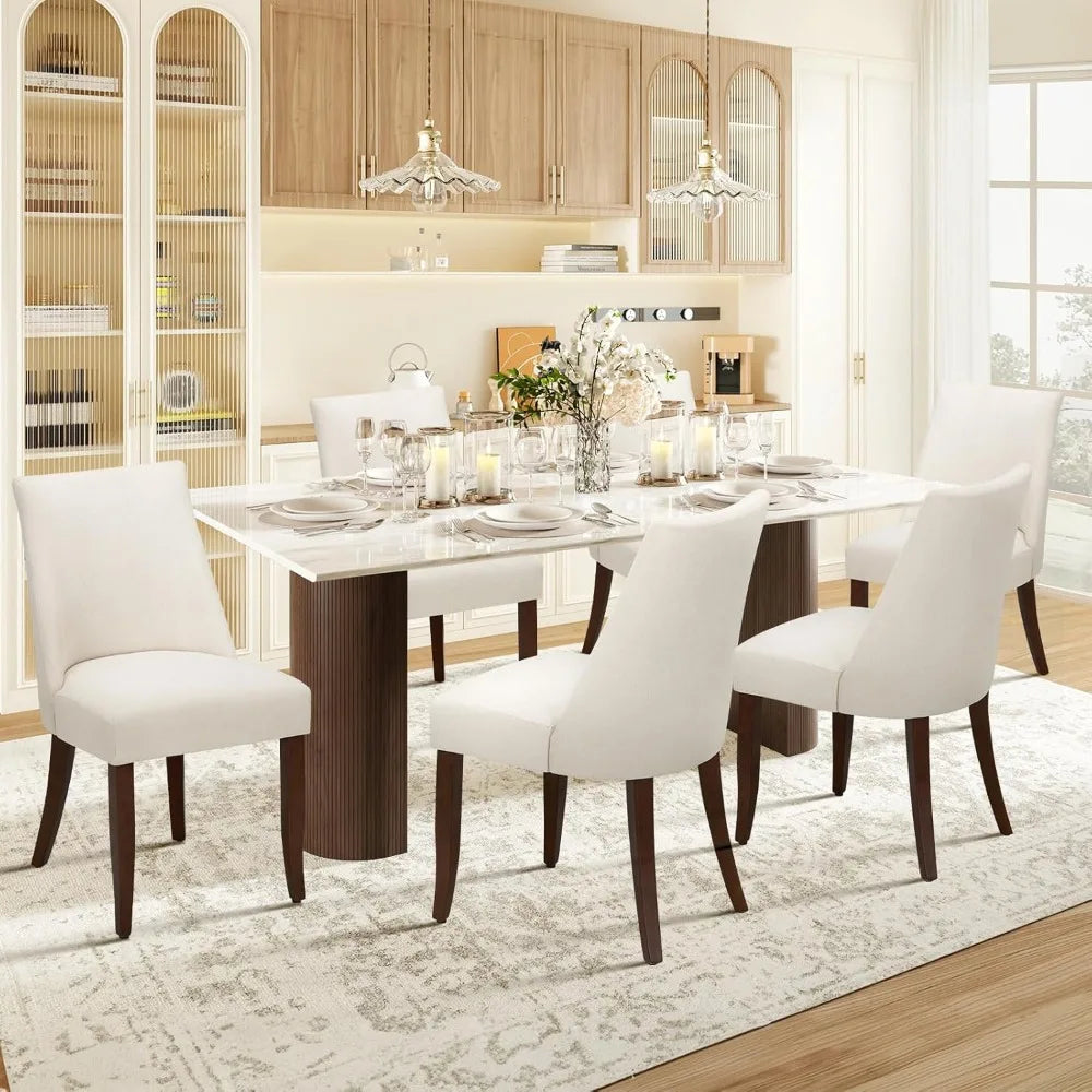 Upholstered Dining Chairs Set of 6 Mid Century Modern Kitchen Chairs with Back Farmhouse Fabric Side Dining Room Chairs