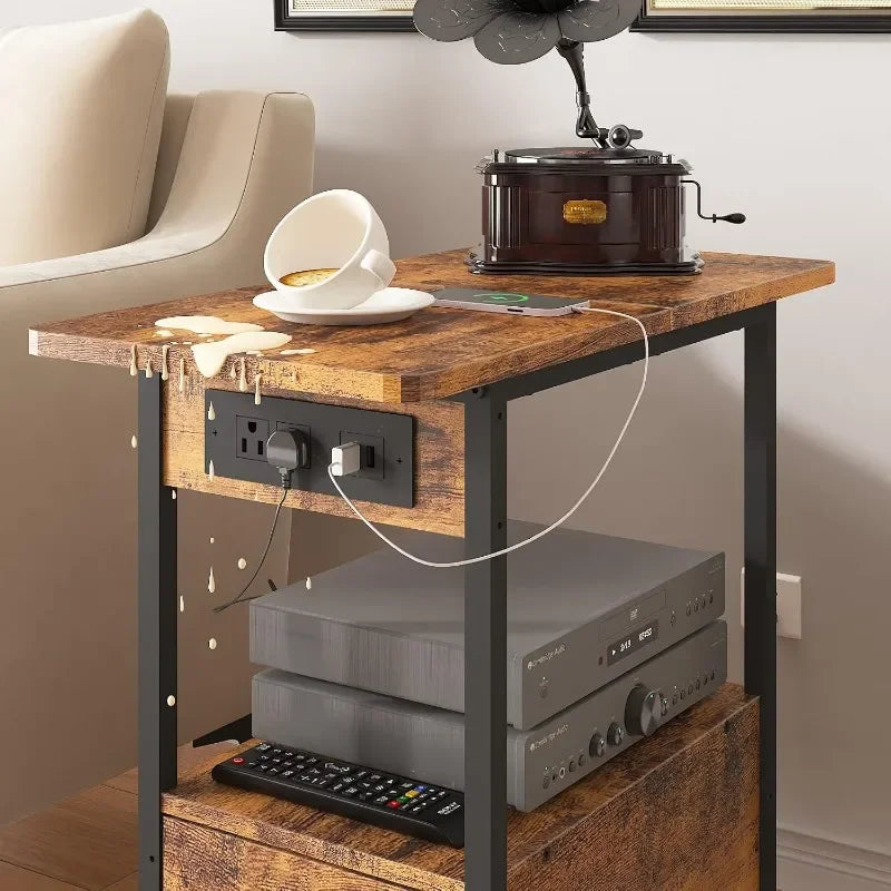 End Table with Charging Station and Spacious Drawer