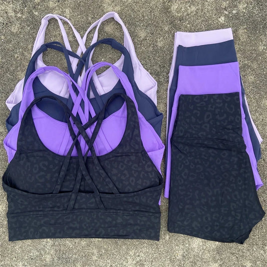 Women Yoga Set Cross Back Bra Top High Waist Shorts