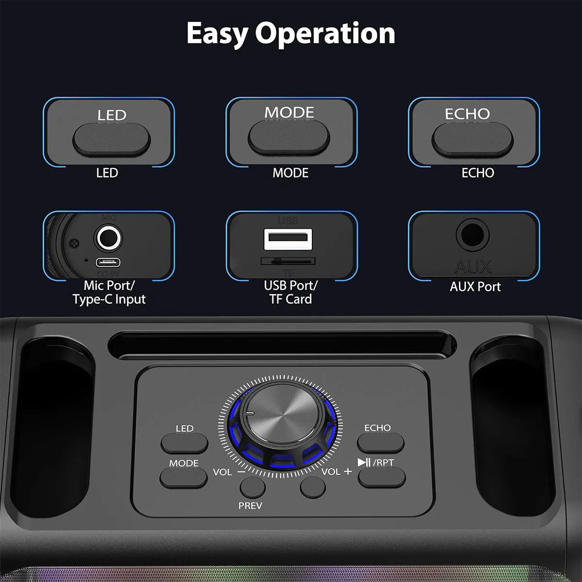 Outdoor Wireless Karaoke Speaker with Stereo Surround and Microphones