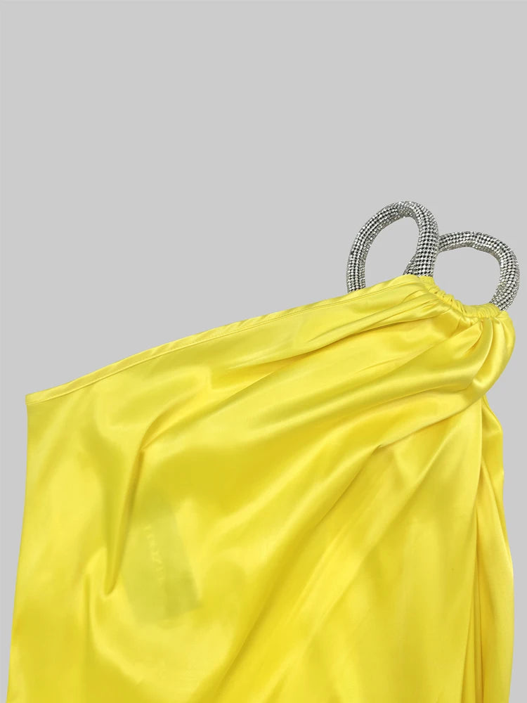 One Shoulder Halter Prom Dress With Pleated Split Side