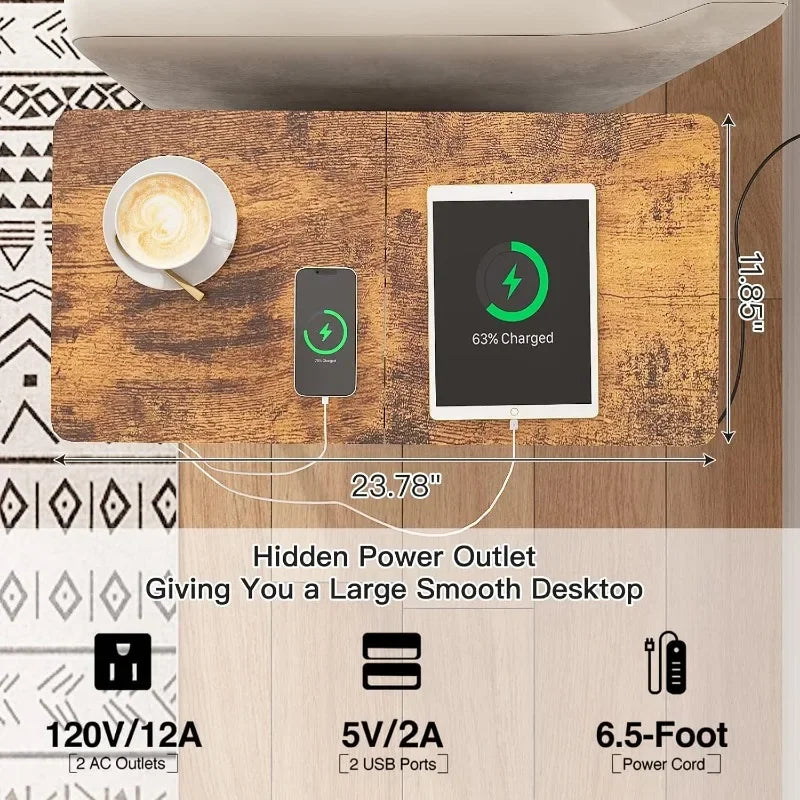 End Table with Charging Station and Spacious Drawer