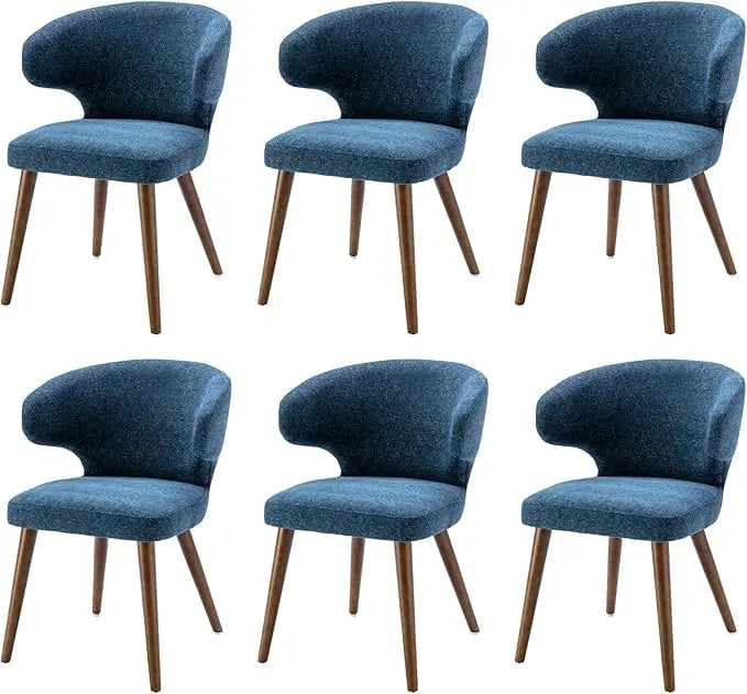 Upholstered Accent Arm Chairs Set of 6 for Kitchen Dining Room Side Chairs with Wood Legs Mid Century Modern Dining Chairs