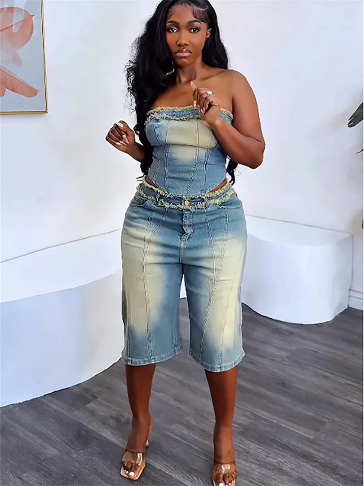 Weird Puss Cowboy Vintage Two Piece Set Backless Tube Tops